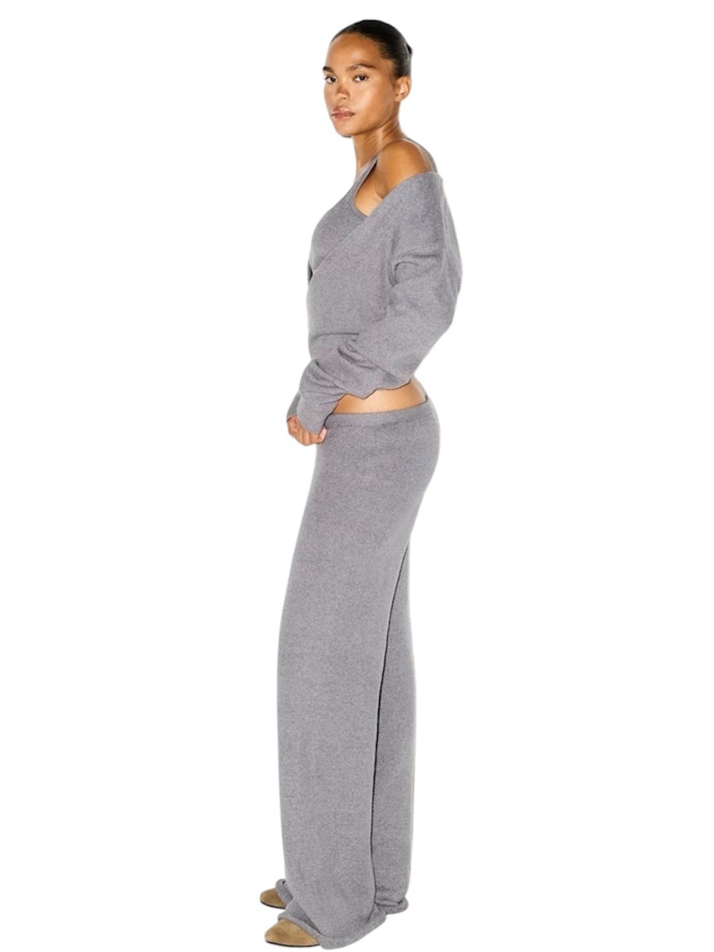 NWT SKIMS Textured Knit Wrap Sweater Cardigan Dark Heather Grey Size S/M